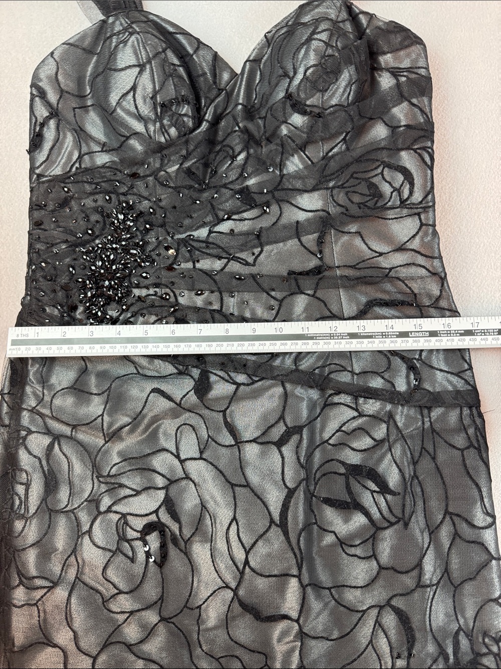 Rina di Montella Black Floral Lace Evening Gown Women's 8 EUC Wedding Prom - Picture 11 of 12